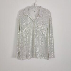 C by One Large Silver Sequin Button-Up Shirt NEW Polka Dot Party Rave Swiftie